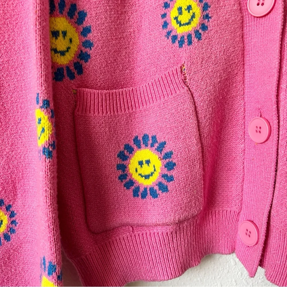 Forever 21 Pink Floral Smiley Cardigan M